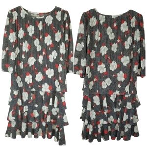 Vintage 80s 90s Womens Grannycore Floral Tiered Midi Dress Plus Size Feminine